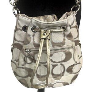 Coach Large C Bucket Bag Purse With Crossbody Detachable Strap Silver Hardware